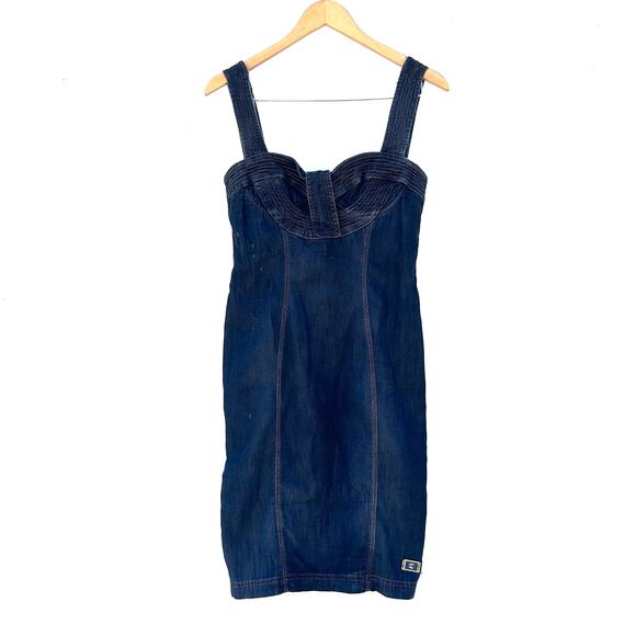 Vintage Roberto Cavalli Y2K 2000s Denim Jean Bustier Mini Dress 44 Size 8 - Picture 2 of 16